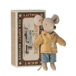 Plush Animals-Maileg Big Brother Mouse in Matchbox (Shirt & Denim)