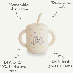 Kids Drinkware|Sippy Cups + Straw Cups-Mushie Bluey Silicone Straw Cup
