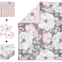 Crib Bedding Sets-Lambs & Ivy Botanical Baby 4 Piece Crib Set