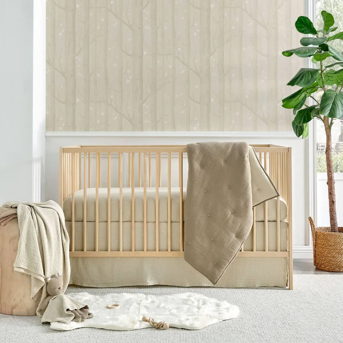 Crib Bedding Sets-Levtex Baby Cloud Muslin 5 Piece Crib Set