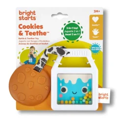Teethers|Pacifiers + Clips-Bright Starts Cookies & Teethe 2-in-1 Rattle + Teether Toy