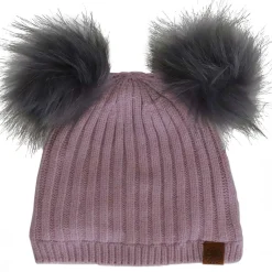 Winter Hats-Calikids Double Faux Fur Pom Knit Hat