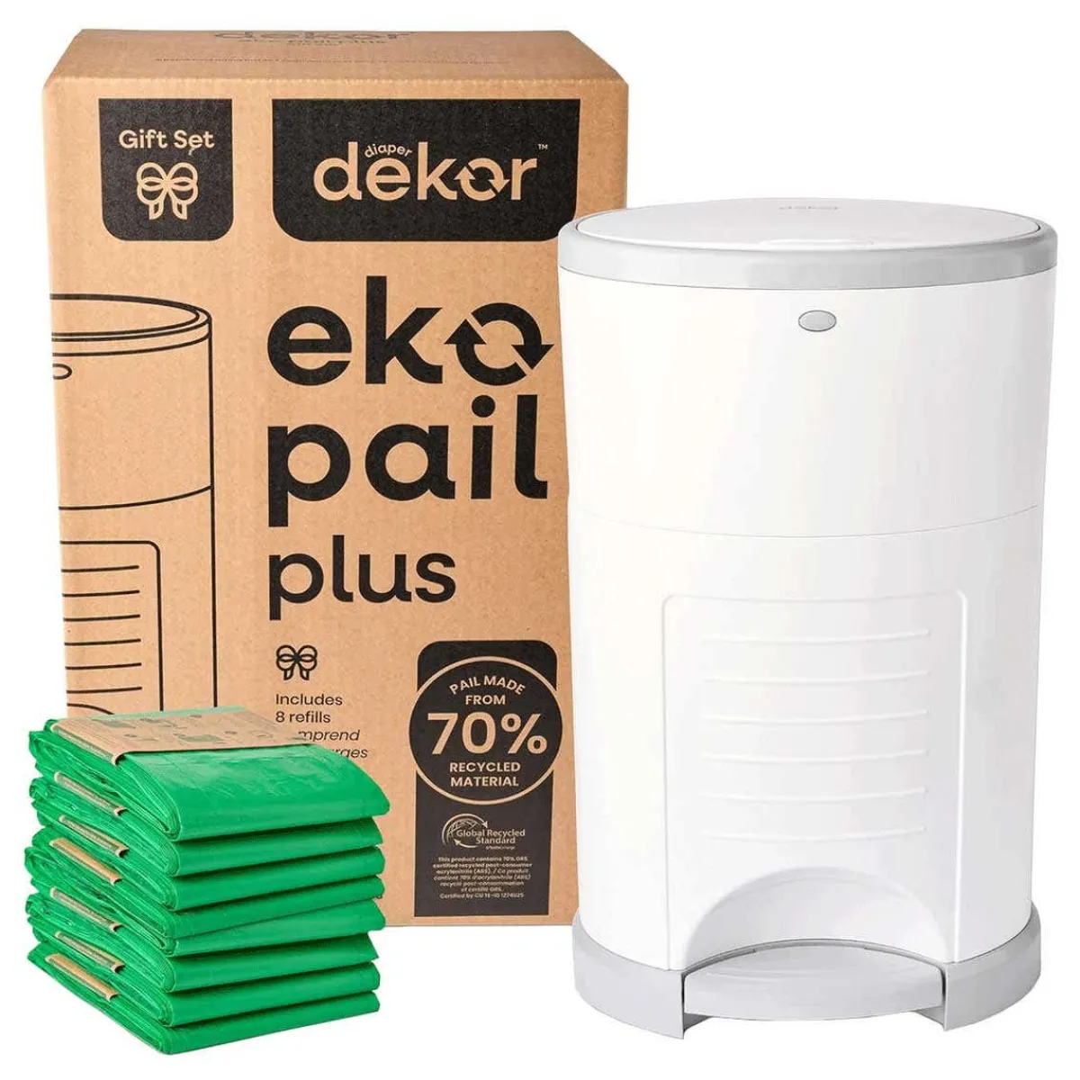 Inserts + Refills|Diaper Pails-Dekor Eko Plus Gift Set White