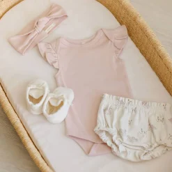 Onesies|Sleepers-Quincy Mae Flutter Sleeve Bodysuit