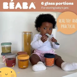 Baby Food Prep + Storage-Beaba Glass Food Jars (8 oz, 6 Pack) Sunrise