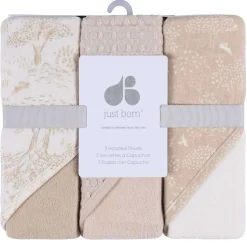 Towels + Cloths-Just Born Hooded Towel (3 Pack)