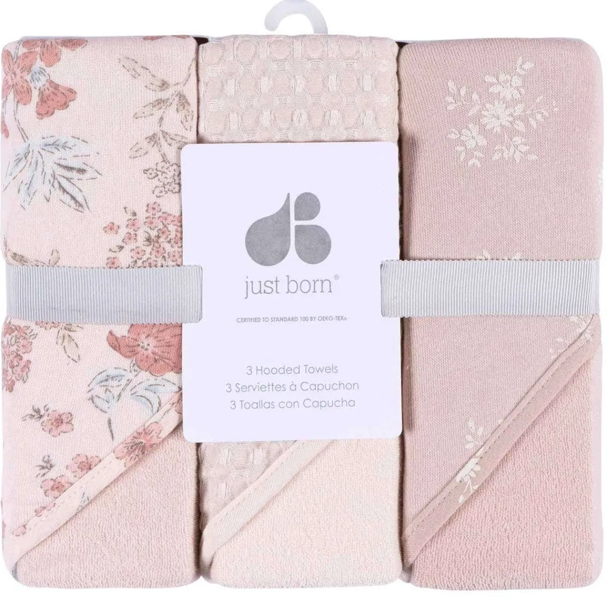 Towels + Cloths-Just Born Hooded Towel (3 Pack)