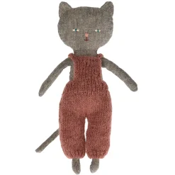 Knit Animals-Maileg Kitten in Overalls