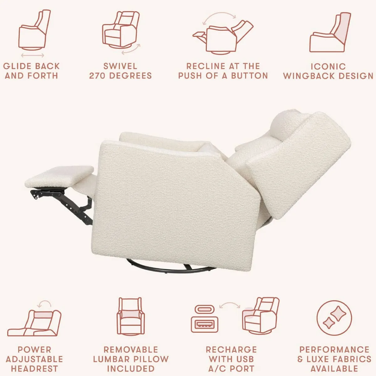 Motorized Gliders|Gliders-Babyletto Kiwi Plus Power Glider Recliner with Power Headrest (Boucle)