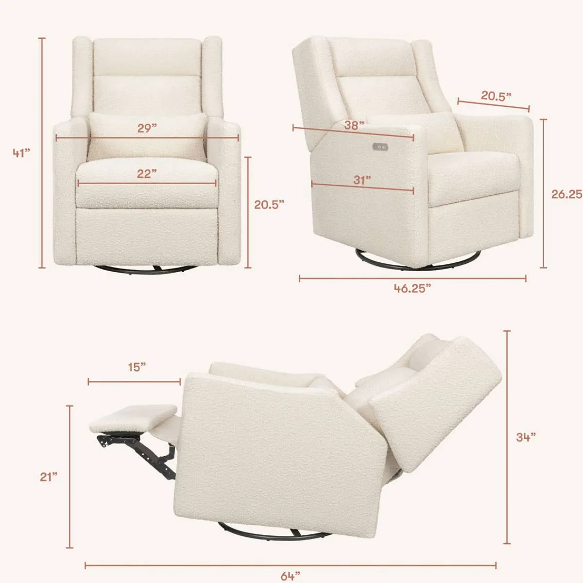 Motorized Gliders|Gliders-Babyletto Kiwi Plus Power Glider Recliner with Power Headrest (Boucle)