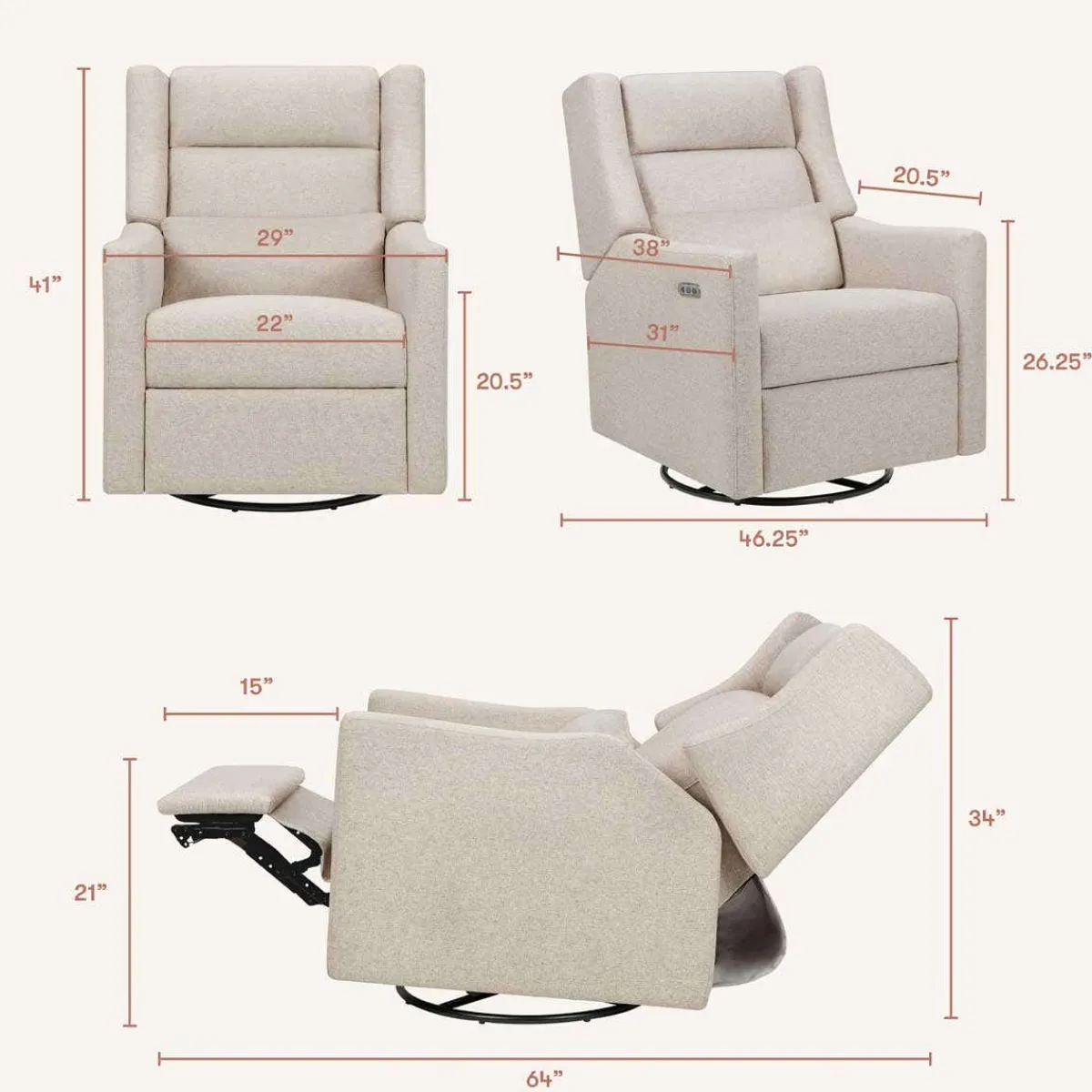 Motorized Gliders|Gliders-Babyletto Kiwi Plus Power Glider Recliner with Power Headrest (Eco-Performance)