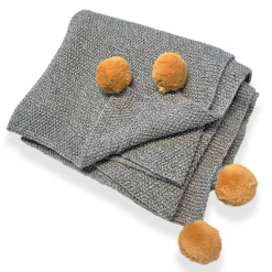 Blankets-Simple Knit Baby Blanket with Pompoms