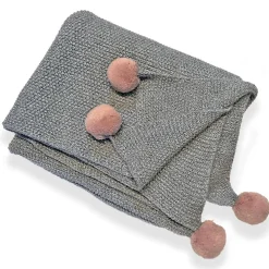 Blankets-Simple Knit Baby Blanket with Pompoms
