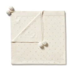 Blankets-Wilson + Frenchy Knitted Pointelle Blanket Ecru