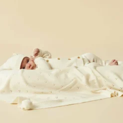Blankets-Wilson + Frenchy Knitted Pointelle Blanket Ecru