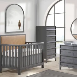 Convertible Cribs-Natart Kyoto 5-in-1 Convertible Crib with Tufted Panel