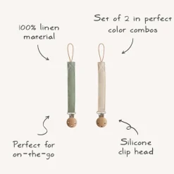 Pacifier Clips|Pacifiers + Clips-Mushie Linen Pacifier Clip (2 Pack)