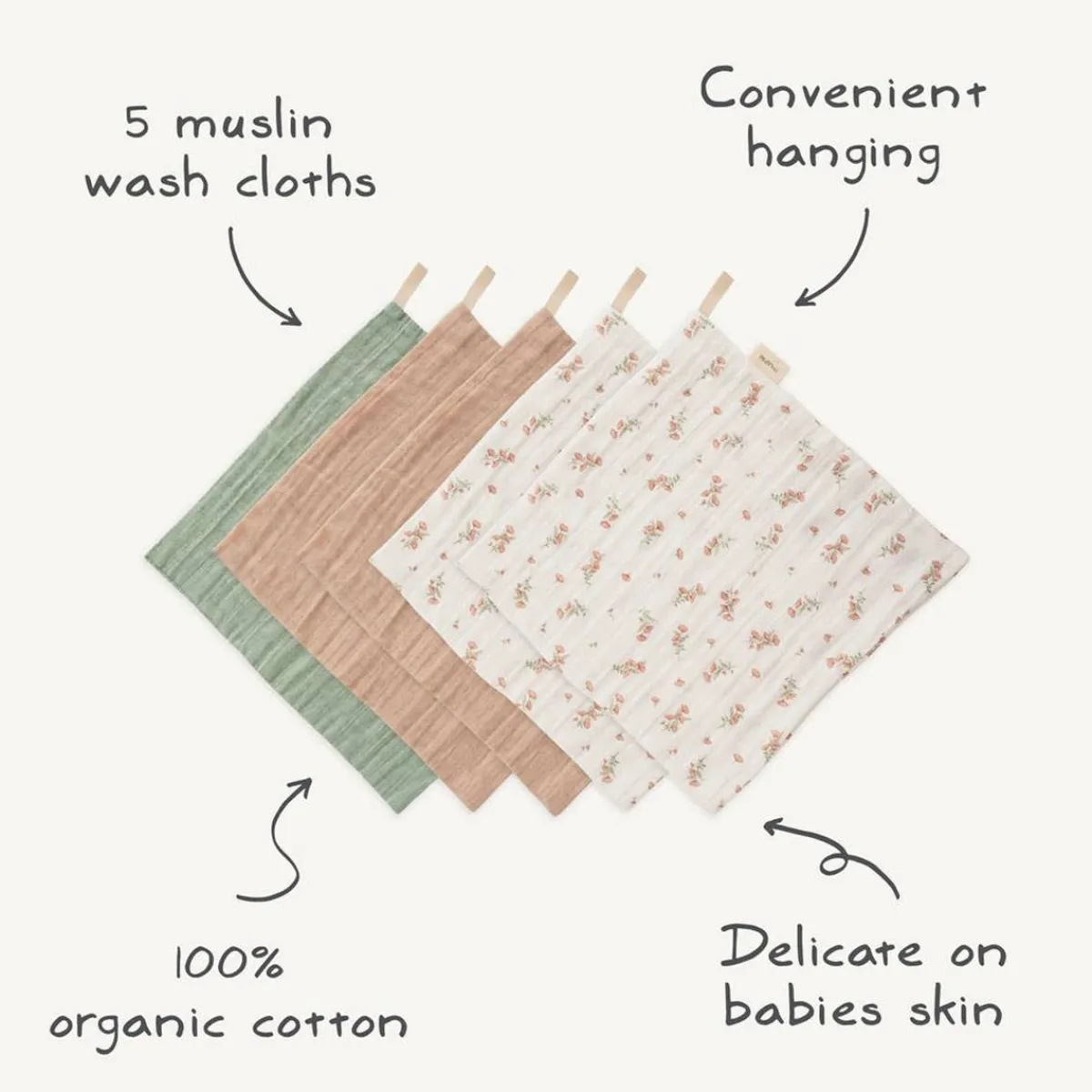 Towels + Cloths-Mushie Muslin Cotton Washcloth (5 Pack)