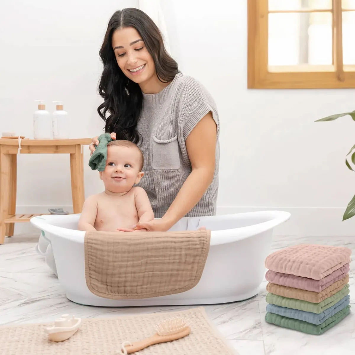 Towels + Cloths-Comfycubs Muslin Washcloths (6 Pack)