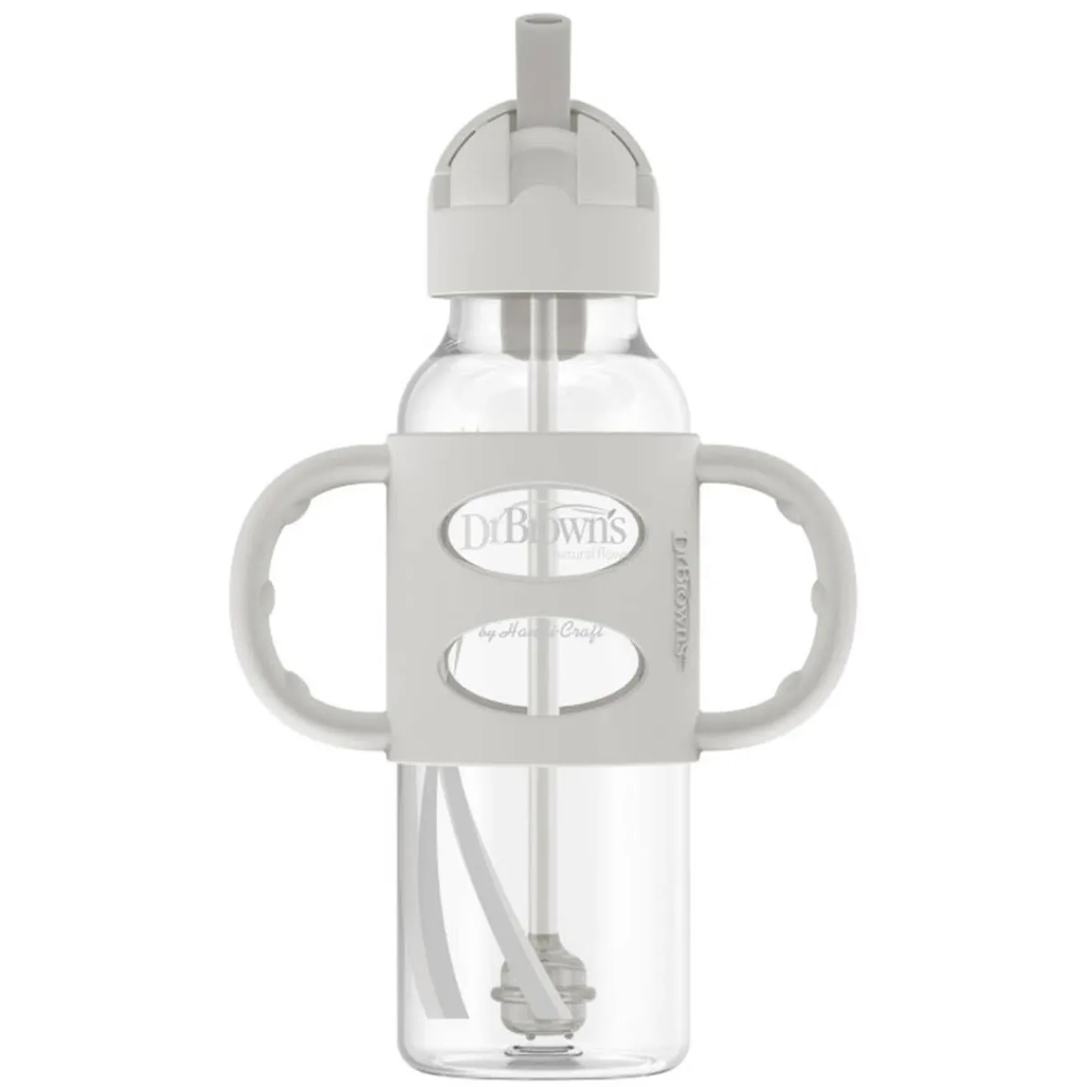 Kids Drinkware|Sippy Cups + Straw Cups-Dr. Brown's Narrow Sippy Straw Bottle with Handles (8 oz) Grey