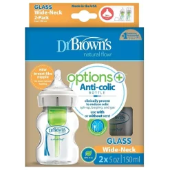 Baby Bottle Sets|Glass Baby Bottles-Dr. Brown's Options+ Wide Neck Glass Bottle (5 oz, 2 Pack)