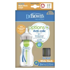 Baby Bottle Sets|Glass Baby Bottles-Dr. Brown's Options+ Wide Neck Glass Bottle (9 oz, 2 Pack)
