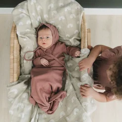 Nightgowns|Onesies-Mebie Baby Organic Ribbed Knot Gown