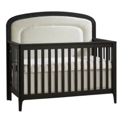 Convertible Cribs-Natart Palo 5-in-1 Crib with Beige Boucle Upholstered Panell
