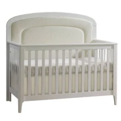 Convertible Cribs-Natart Palo 5-in-1 Crib with Beige Boucle Upholstered Panell