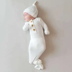 Nightgowns-Kyte Baby Ribbed Knotted Gown & Hat