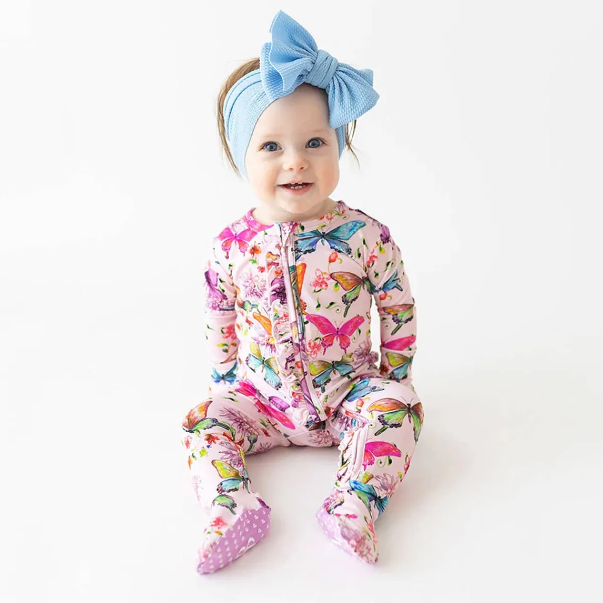 Onesies|Sleepers-Posh Peanut Ruffled Zippered Footie