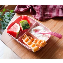 Grip + Suction Dishes|Feeding Sets-Beaba Silicone Divided Plate with 2nd Stage Spoon