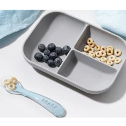 Grip + Suction Dishes|Feeding Sets-Beaba Silicone Divided Plate with 2nd Stage Spoon