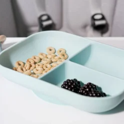 Grip + Suction Dishes|Feeding Sets-Beaba Silicone Divided Plate with 2nd Stage Spoon