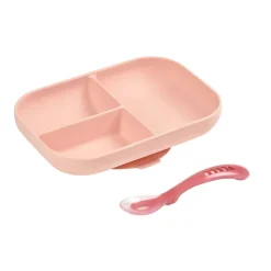 Grip + Suction Dishes|Feeding Sets-Beaba Silicone Divided Plate with 2nd Stage Spoon