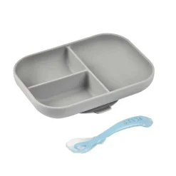Grip + Suction Dishes|Feeding Sets-Beaba Silicone Divided Plate with 2nd Stage Spoon
