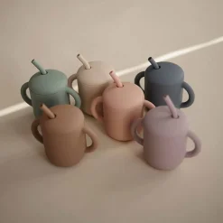 Kids Drinkware|Sippy Cups + Straw Cups-Mushie Silicone Training Cup + Straw