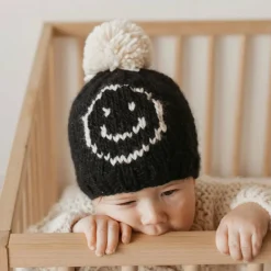 Beanies|Winter Hats-Huggalugs Smiley Beanie Black