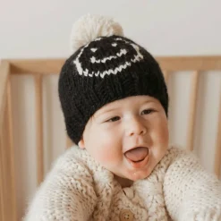 Beanies|Winter Hats-Huggalugs Smiley Beanie Black