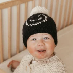 Beanies|Winter Hats-Huggalugs Smiley Beanie Black