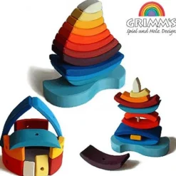 Wooden Toys|Stack + Nest Toys-Grimm's Stacking Tower Boat