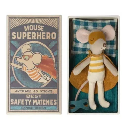 Plush Animals-Maileg Super Hero Mouse Little Brother in Matchbox