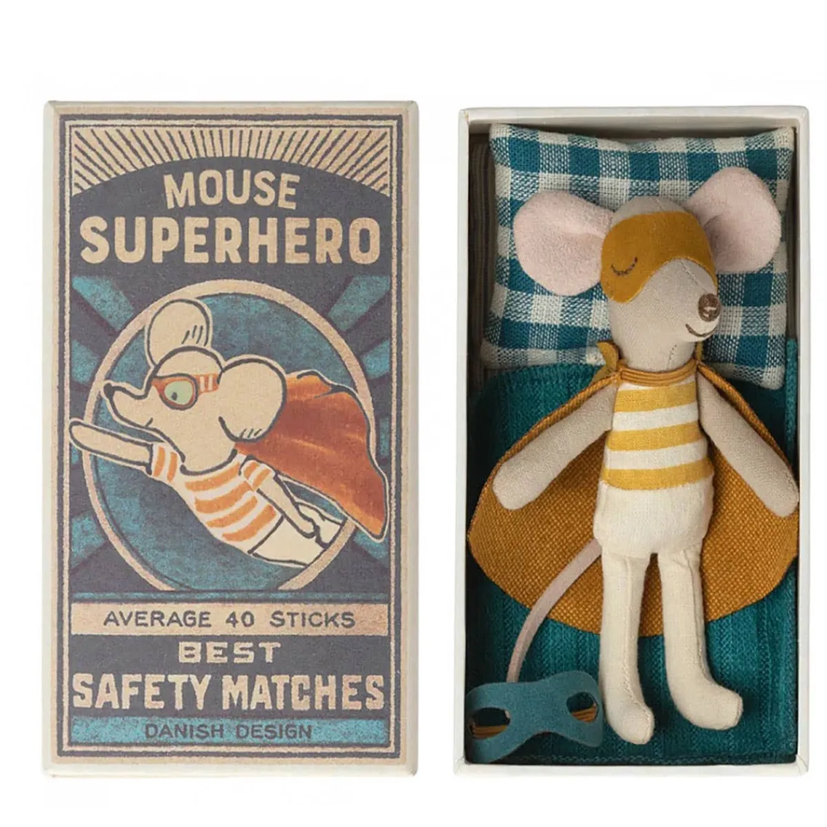 Plush Animals-Maileg Super Hero Mouse Little Brother in Matchbox