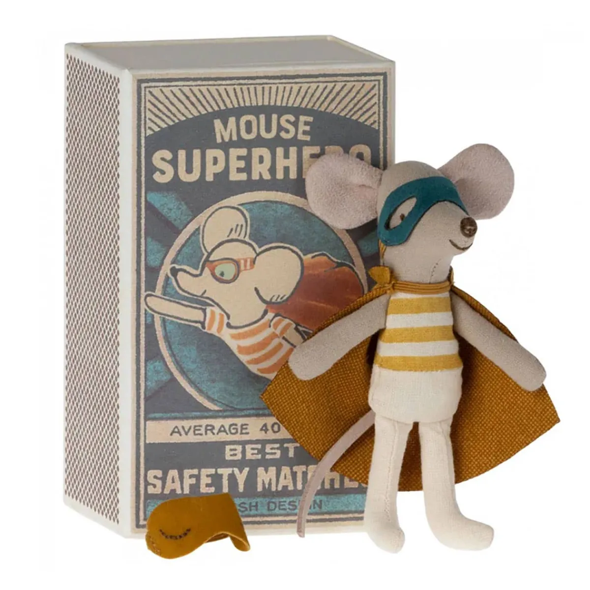 Plush Animals-Maileg Super Hero Mouse Little Brother in Matchbox