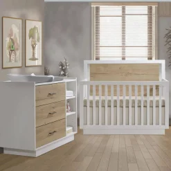 Dressers|Changer Dressers-Tulip Tito Convertible Crib & Combo Drawer - Pearl White/Natural Barn Oak
