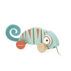 Wooden Toys|Pull Toys-Janod Tropik Pull-Along Chameleon