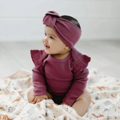 Onesies|Sleepers-LouLou Lollipop Waffle Ruffle Long Sleeve Bodysuit
