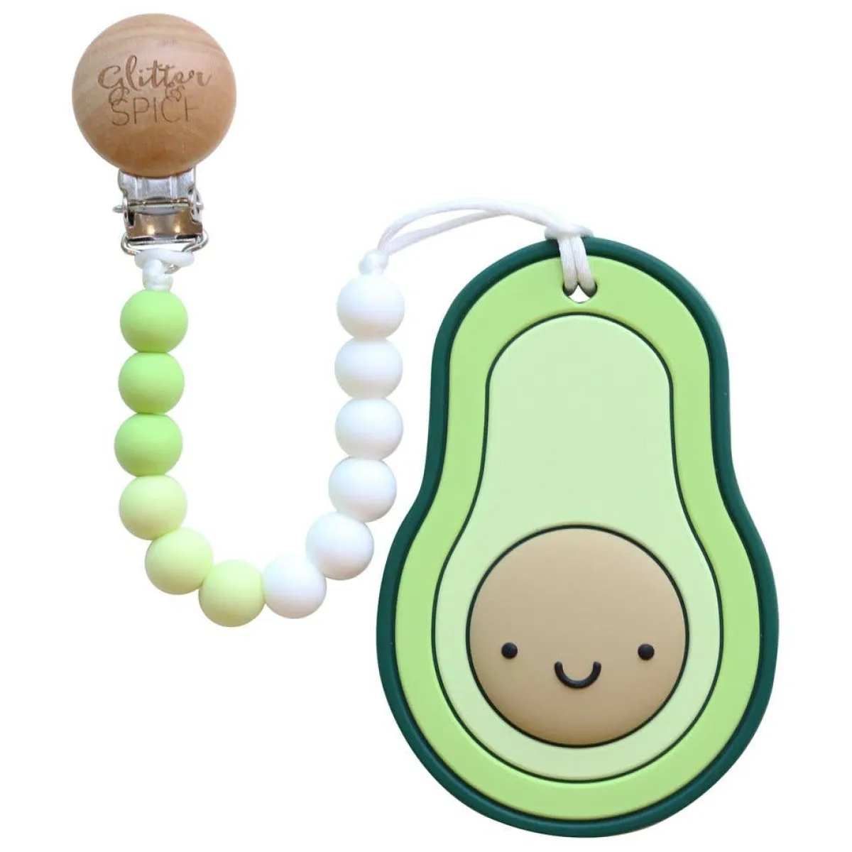 Teethers|Pacifiers + Clips-Glitter & Spice Whistle & Flute Avocado Teether with Clip