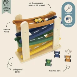 Cars + Trucks|Wooden Toys-Trixie Wooden Ramp Racer with 4 Cars