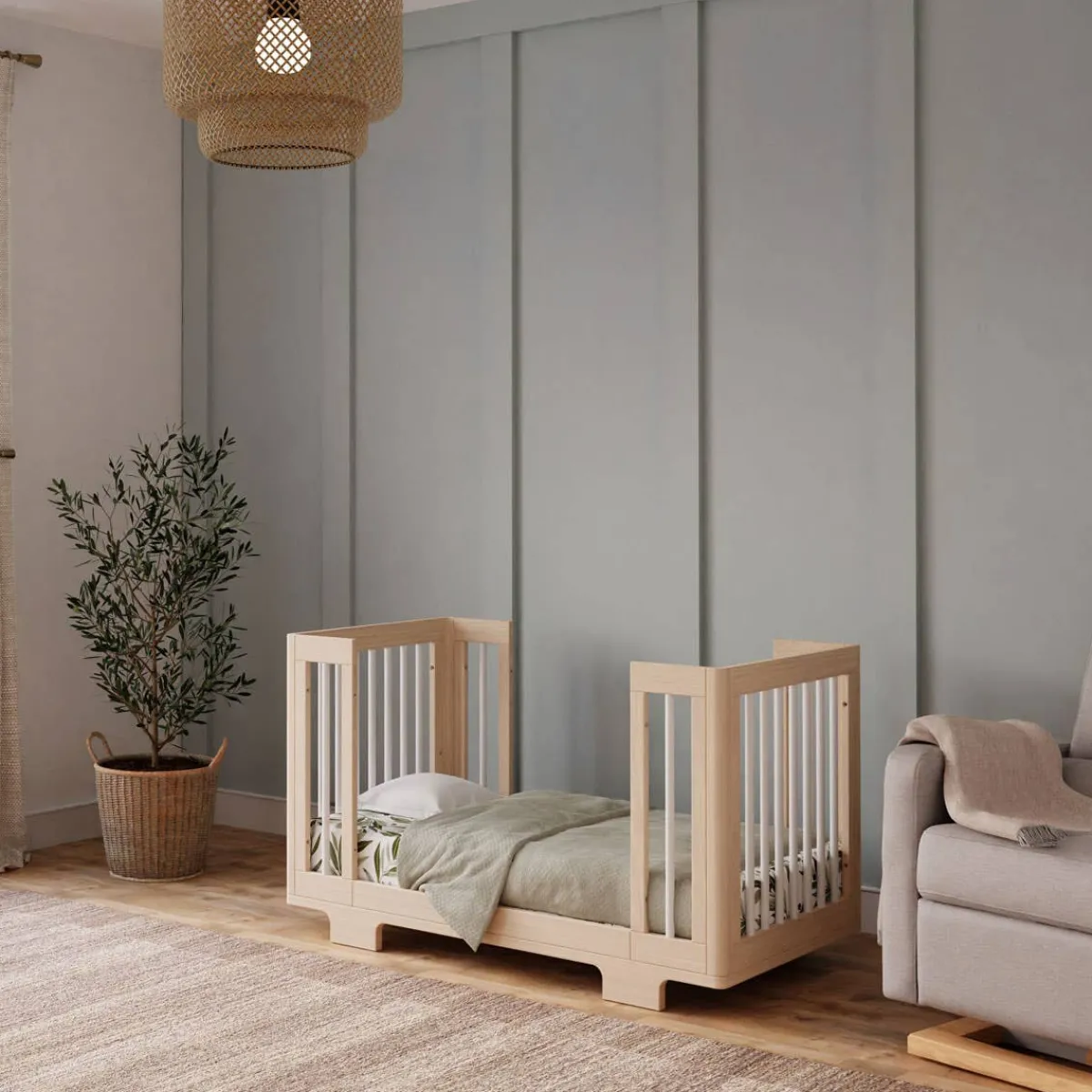 Wck Exclusive Furniture|Convertible Cribs-Babyletto Yuzu 8-in-1 Crib with All-Stages Conversion Kits - Washed Natural with White
